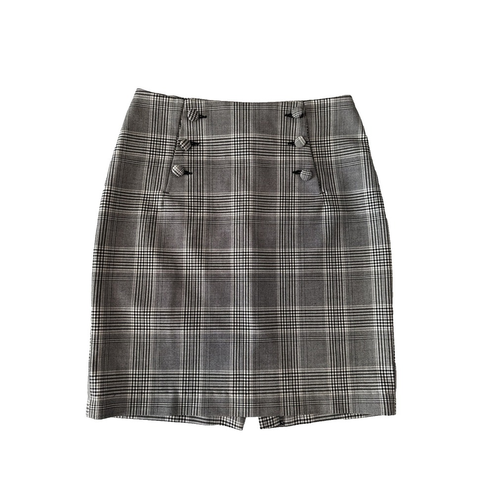 H&M Plaid Button Accent Straight Pencil Skirt 6 Office Preppy 90s Academia Chic